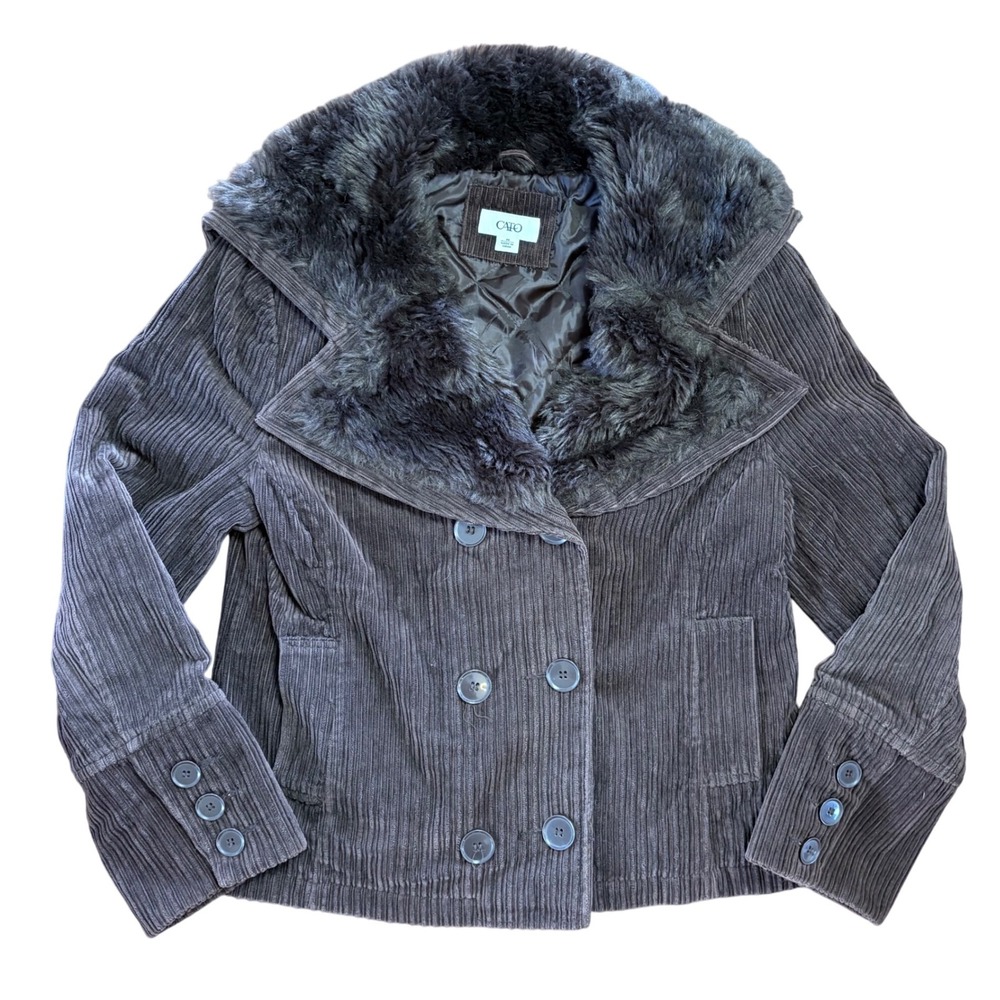 Cato Corduroy Faux Fur Chocolate Brown Coat Jacket Women's Size Medium